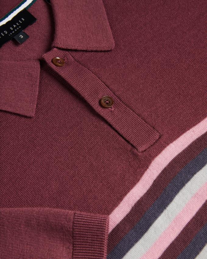 Polo Ted Baker Striped Wool Bordeaux Homme | IQJ-59585083